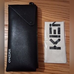 Kenzo Black Leather Multi Snap Eyeglass Sunglass Case w/ Neck Strap & Wipe